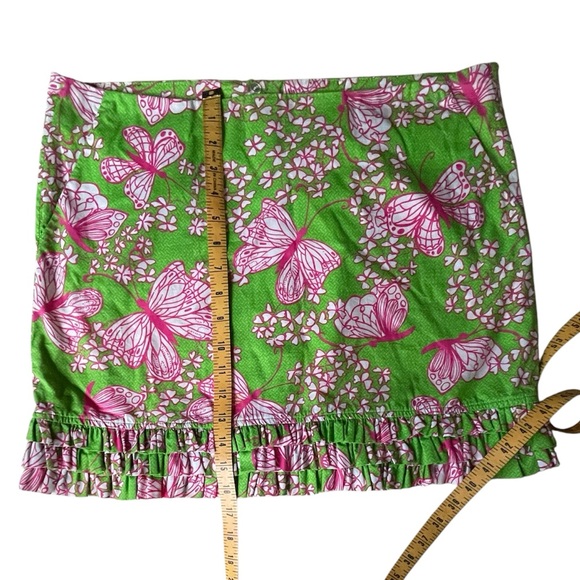 Lilly Pulitzer Ruffled Skirt, Green an Oink Butterfly Pattern, Pockets, 8 - Picture 9 of 9